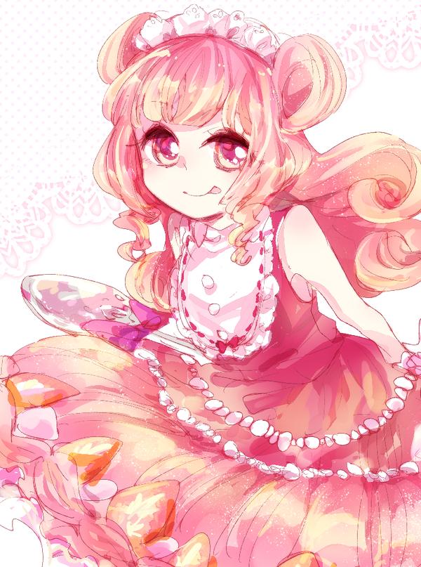 1girl, :p, bad_id, bad_pixiv_id, cowboy_shot, double_bun, dress, female_focus