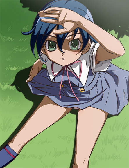 00s, 1girl, armpit_peek, dress, female_focus, haruyama_kazunori, kneehighs, panties