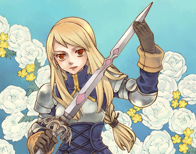 1girl, agrias_oaks, armor, blonde_hair, braid, braided_ponytail, crossover, female_focus