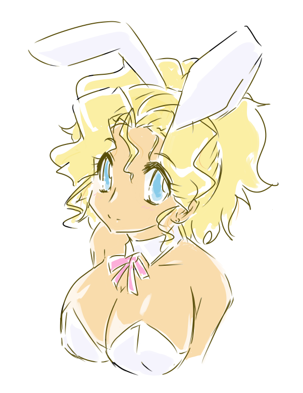 1girl, animal_ears, blonde_hair, blue_eyes, breasts, cleavage, dark-skinned_female, dark_skin