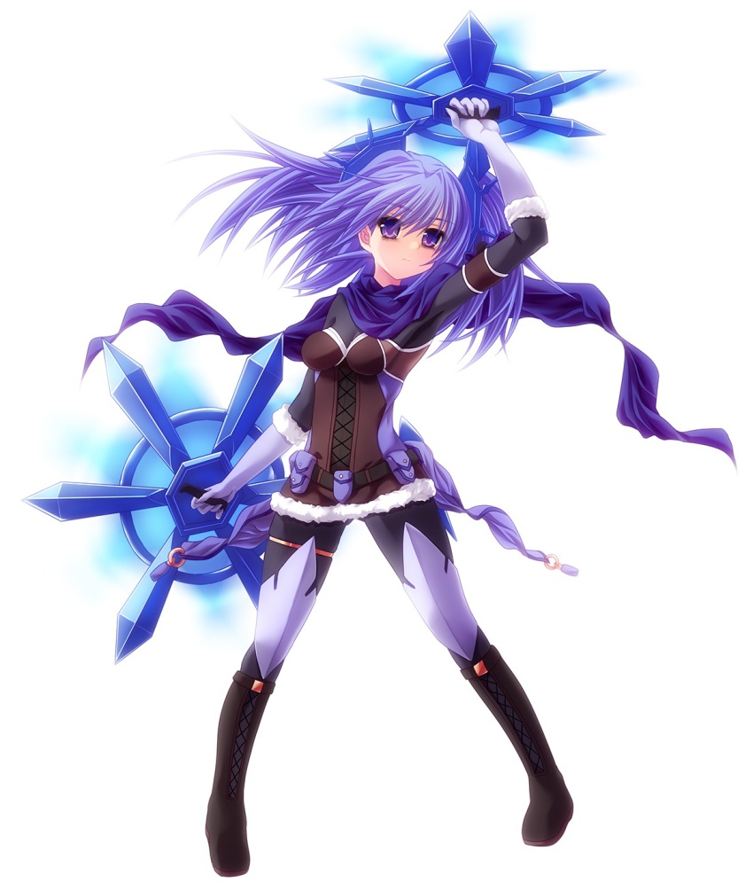 1girl, ahoge, blue_eyes, blue_hair, breasts, chakram, dance_princess_of_the_ice_barrier, duel_monster