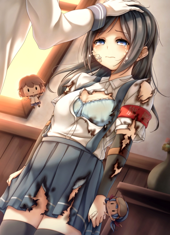 10s, 12.7cm_twin_gun_mount, 1girl, 61cm_quadruple_torpedo_mount, admiral_(kancolle), arm_warmers, asashio_(kancolle), bad_id