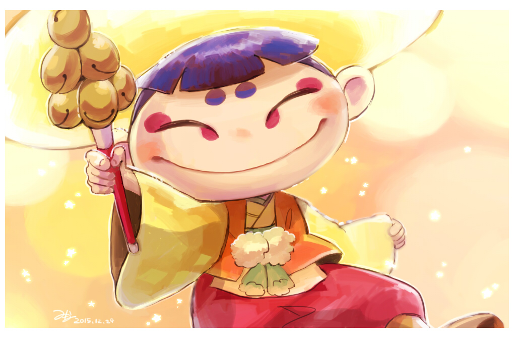 10s, 1girl, bell, border, closed_eyes, dated, female_focus, gradient_background