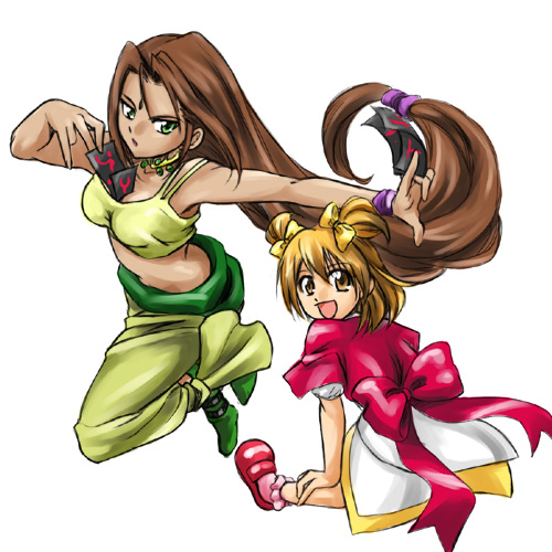 2girls, akogi, arc_the_lad, arc_the_lad_ii, bow, brown_hair, choco_(chocolate_shop), choko_(arc_the_lad)