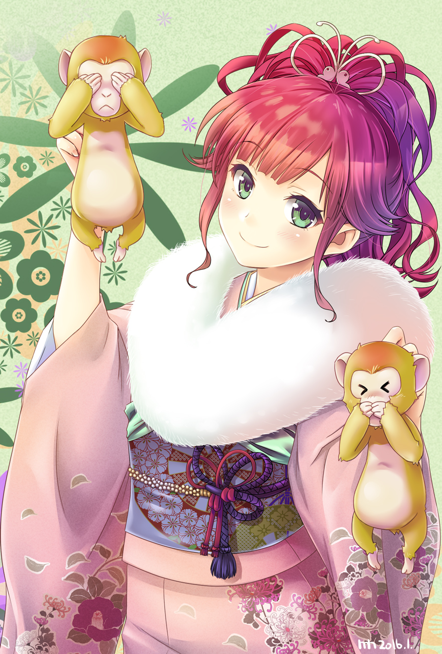 1girl, blush, female_focus, green_eyes, hibari_makoto, highres, japanese_clothes, kanchuumimai