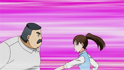 10s, 1boy, 1girl, animated, animated_gif, black_hair, brown_hair, lowres