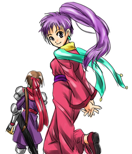 1boy, 1girl, akogi, arc_(arc_the_lad), arc_the_lad, arc_the_lad_i, armor, black_eyes