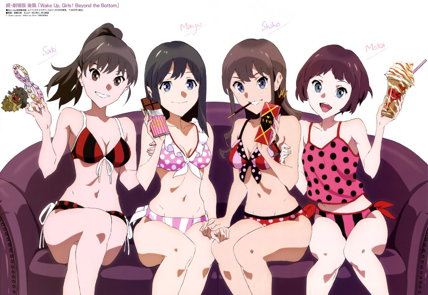 >_<, 10s, 4girls, :d, absurdres, azuma_kentarou, bikini, black_bikini