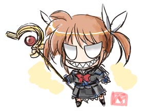 00s, 1girl, alternate_costume, bow, chibi, chibi_only, dark_nanoha, dark_persona
