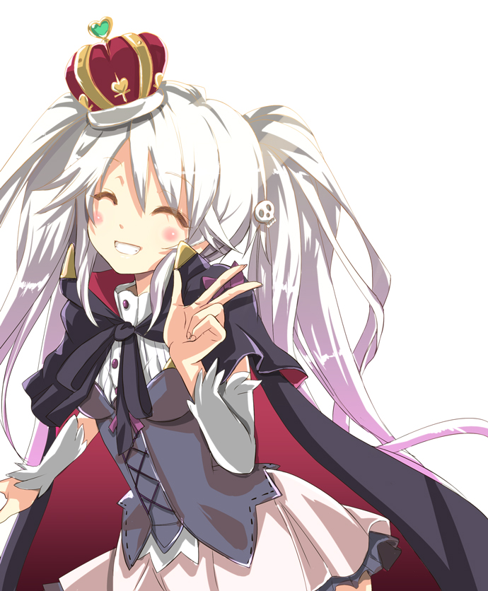 1girl, black_cape, blush_stickers, cape, closed_eyes, crown, female_focus, hat