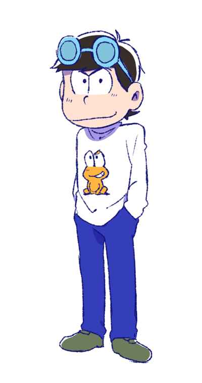 10s, 1boy, bad_id, bad_pixiv_id, black_hair, dokonjou_gaeru, eyewear_on_head, frog