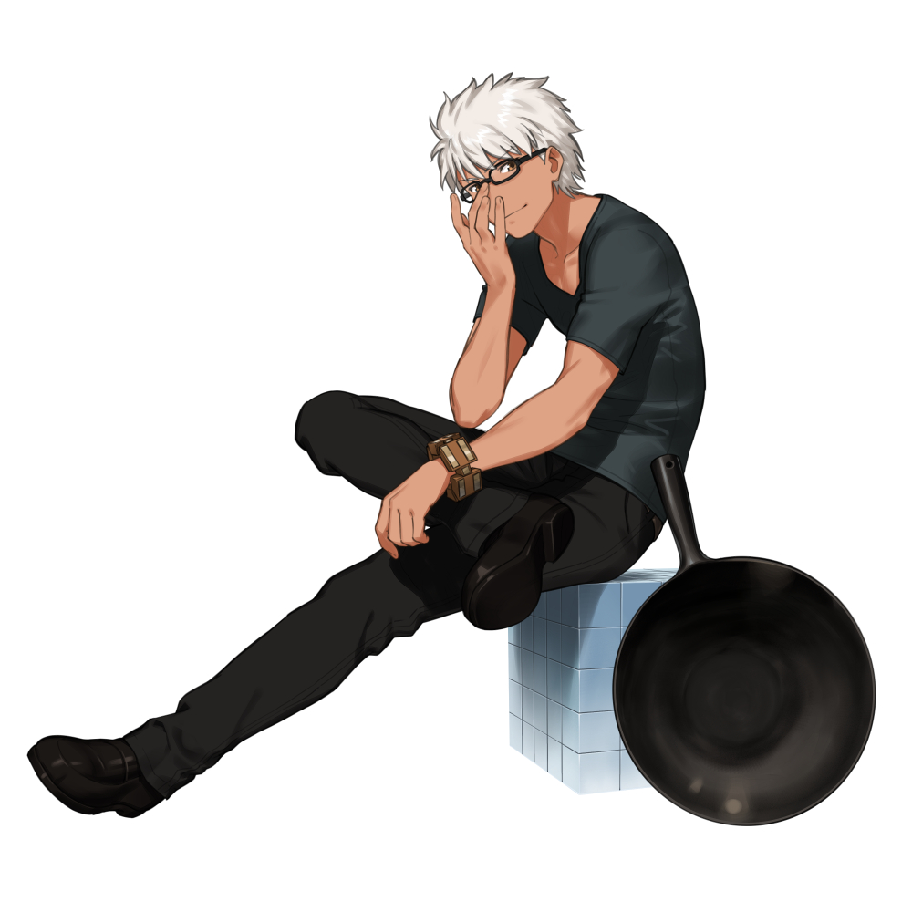 10s, 1boy, 1girl, adjusting_eyewear, archer_(fate), archer_(modern_black_costume)_(fate), brown_eyes, dark-skinned_male