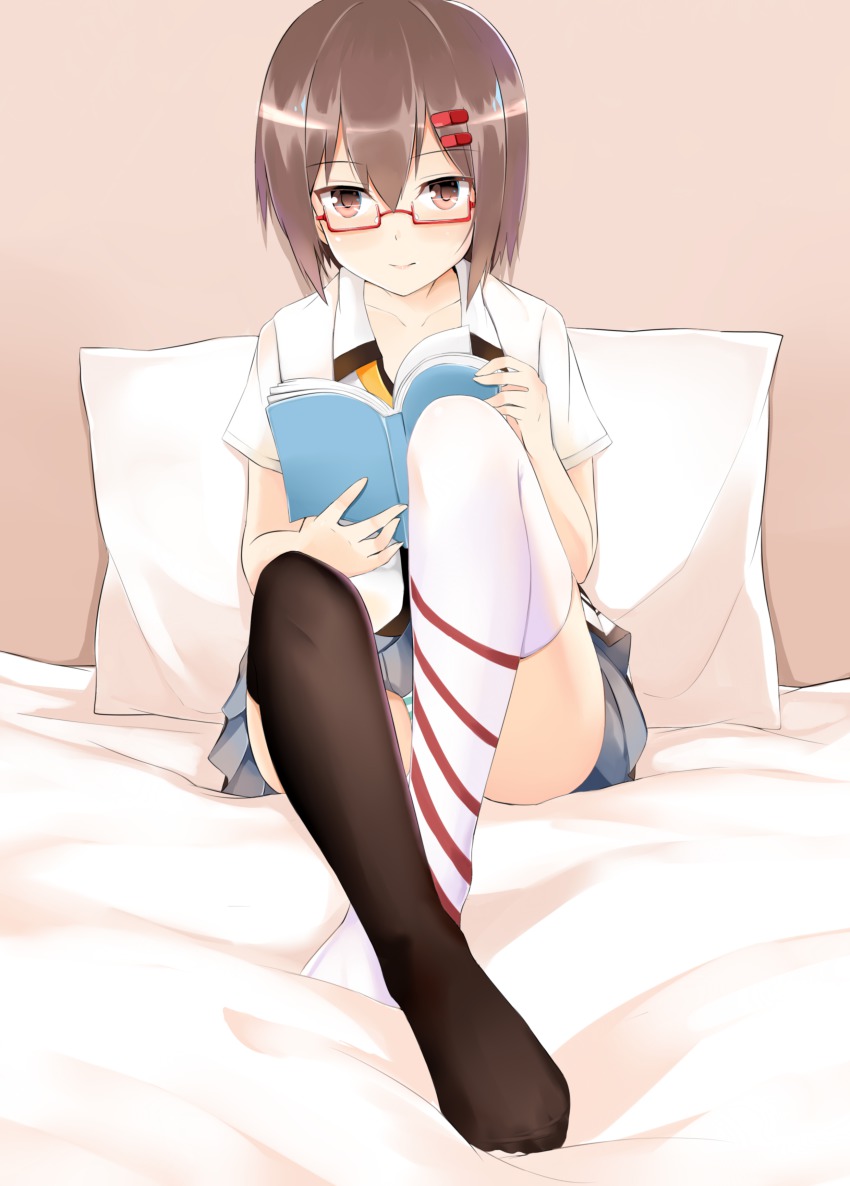1girl, absurdres, artist_request, ayanami_(warship_girls_r), blush, book, brown_eyes, brown_hair