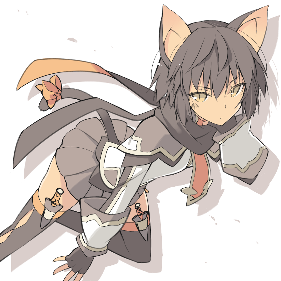 1girl, animal_ears, black_gloves, black_hair, black_thighhighs, capelet, cat_ears, cat_girl