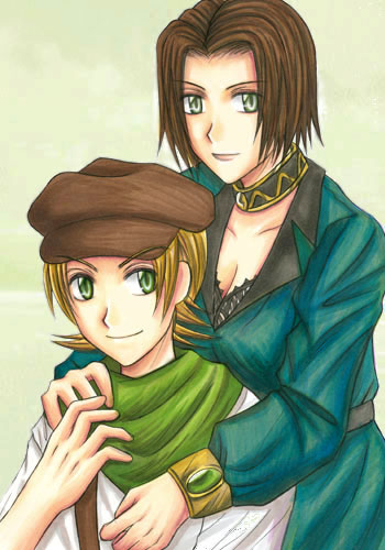 1boy, 1girl, halley_brancket, koudelka_(character), lowres, shadow_hearts