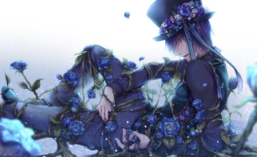 1boy, flower, green_eyes, hanamiya_makoto, hat, highres, kuroko_no_basuke, male_focus