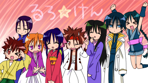 himura_kenshin, kamiya_kaoru, lucky_star, makimachi_misao, myoujin_yahiko, parody, rurouni_kenshin, sagara_sanosuke
