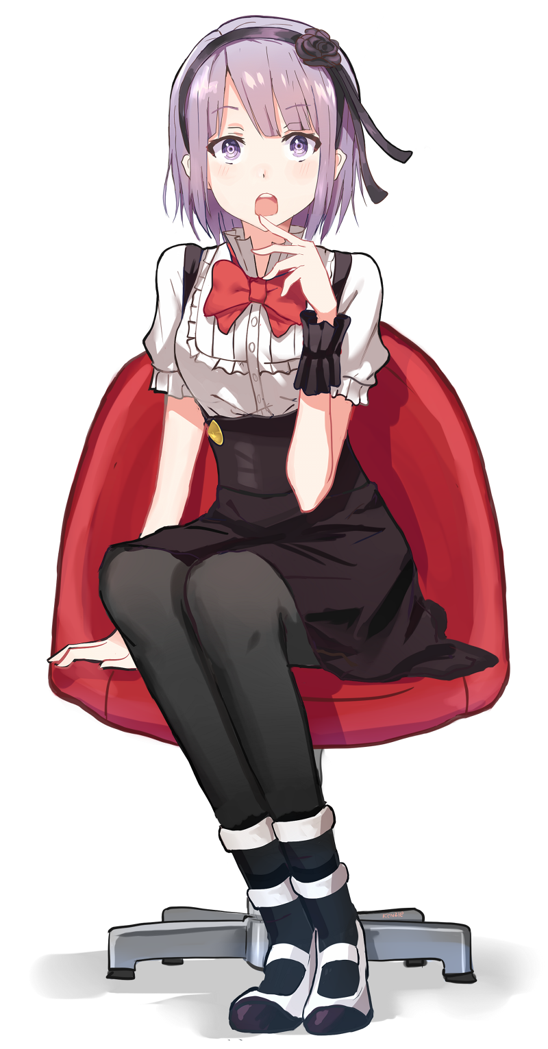 10s, 1girl, black_flower, black_rose, blush, breasts, chair, dagashi_kashi
