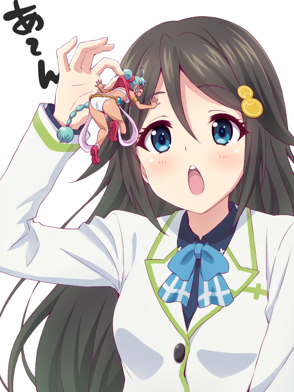 >_<, 10s, 2girls, ass, black_hair, blazer, blue_eyes, boots