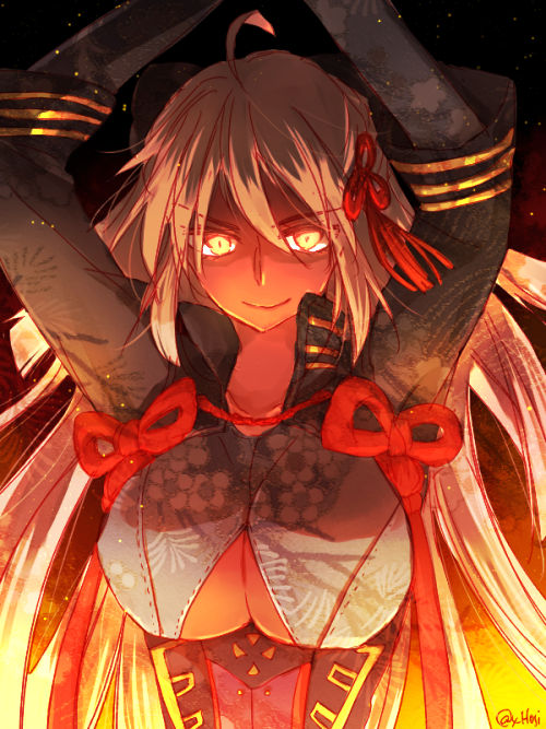 1girl, breasts, cleavage, dark-skinned_female, dark_skin, fate_(series), female_focus, gold_trim