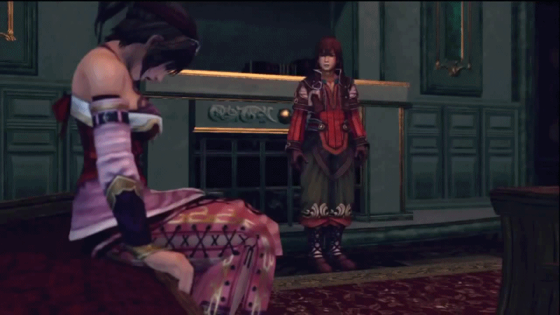 1boy, 1girl, 3d, animated, animated_gif, bare_shoulders, breasts, brown_hair