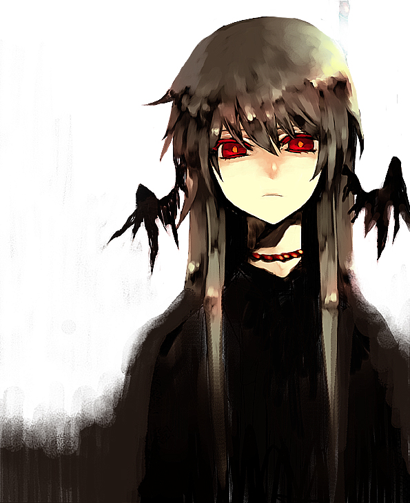 bad_id, bad_pixiv_id, black_hair, brown_hair, choker, fori, glowing, glowing_eyes