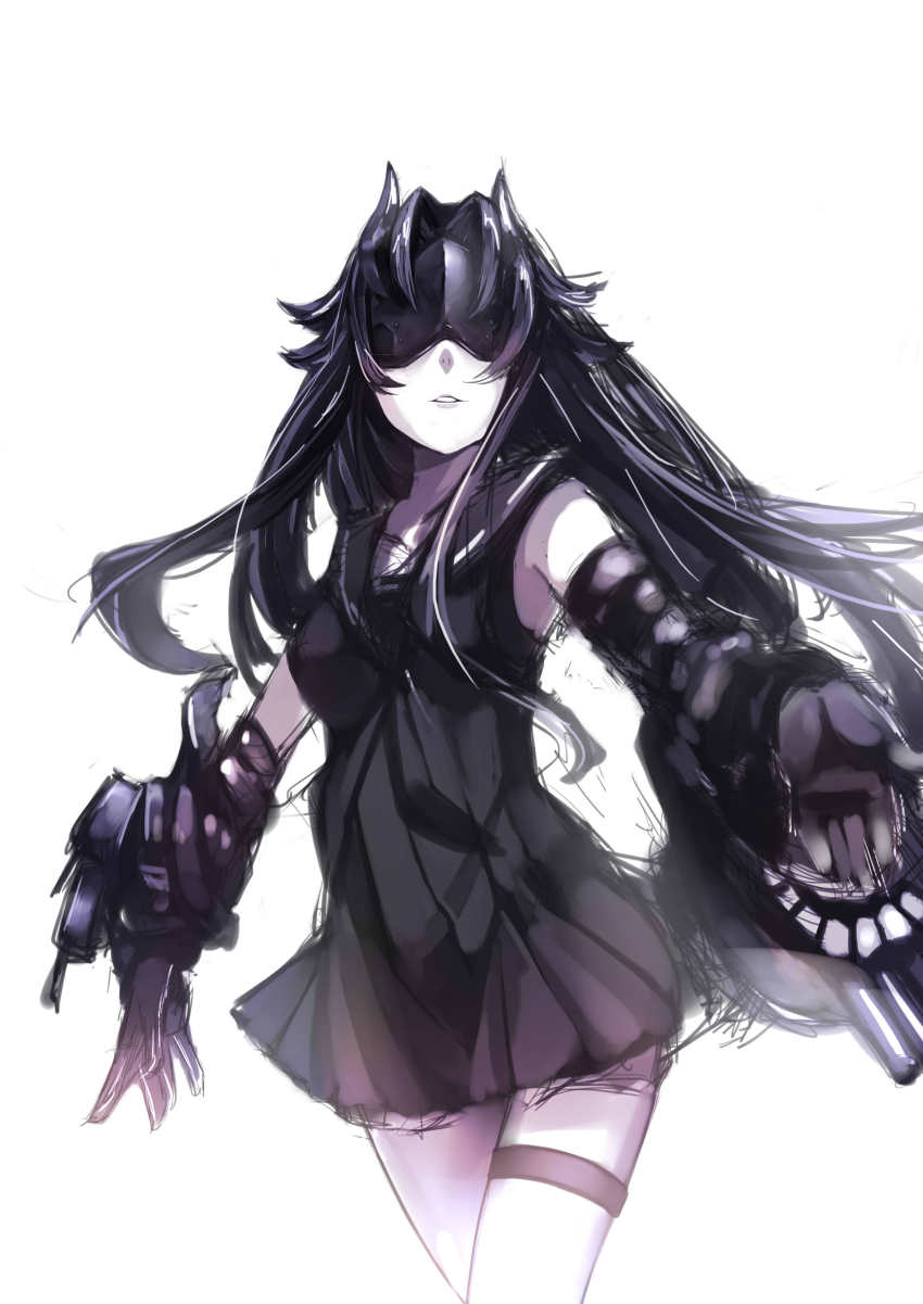 10s, 1girl, absurdres, abyssal_ship, bare_shoulders, black_dress, black_gloves, black_hair