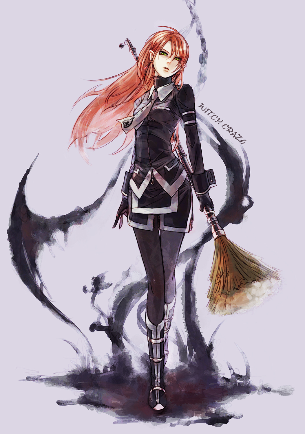 1girl, boots, broom, copyright_request, expressionless, female_focus, formal_clothes, full_body