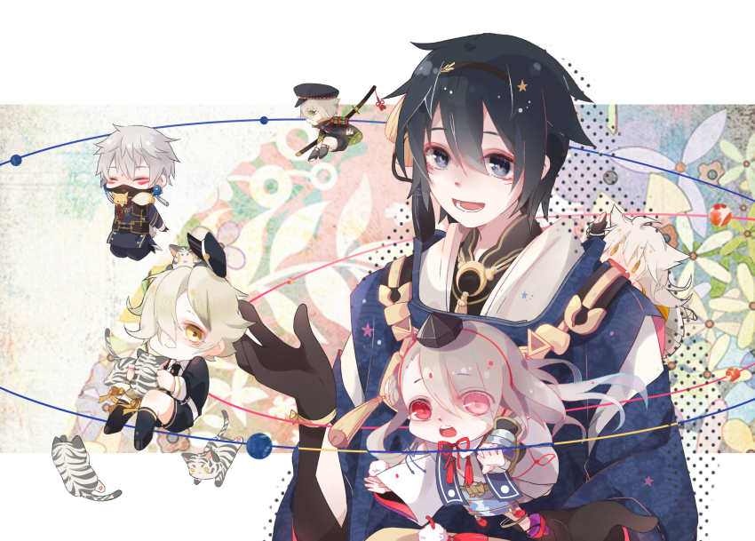 10s, 6+boys, armor, baby_animal, bad_id, bad_pixiv_id, black_gloves, black_hair