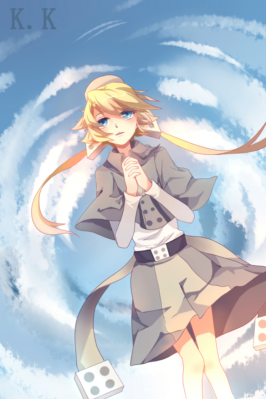 1girl, absurdres, bad_id, bad_pixiv_id, blonde_hair, blue_eyes, capelet, dress