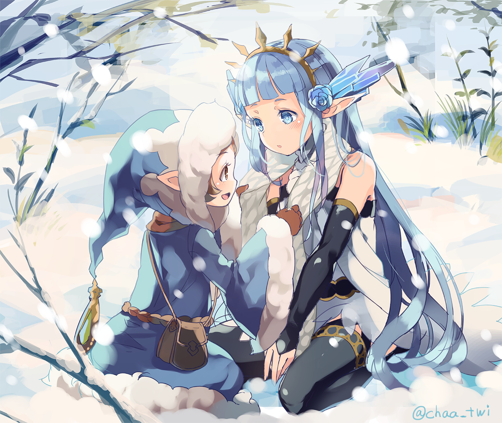 10s, 2girls, :d, bad_id, bad_pixiv_id, bag, blue_eyes, blue_flower