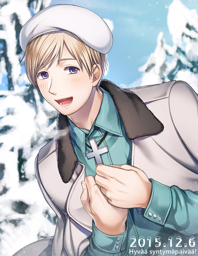 1boy, 2015, axis_powers_hetalia, beret, birthday, blonde_hair, blush, cross