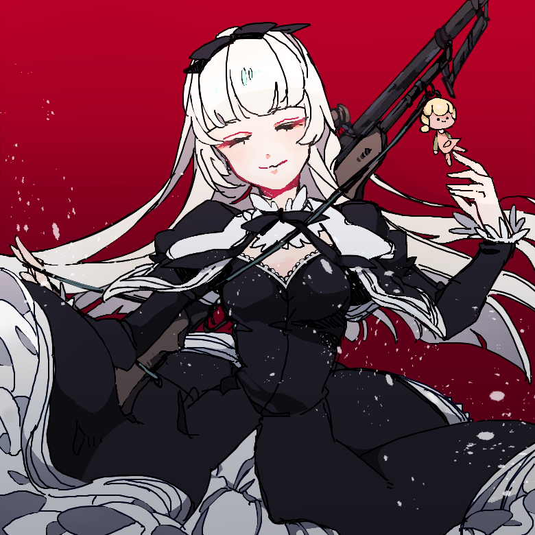 1girl, black_lagoon, closed_eyes, cowboy_shot, dress, female_focus, gradient_background, gretel_(black_lagoon)