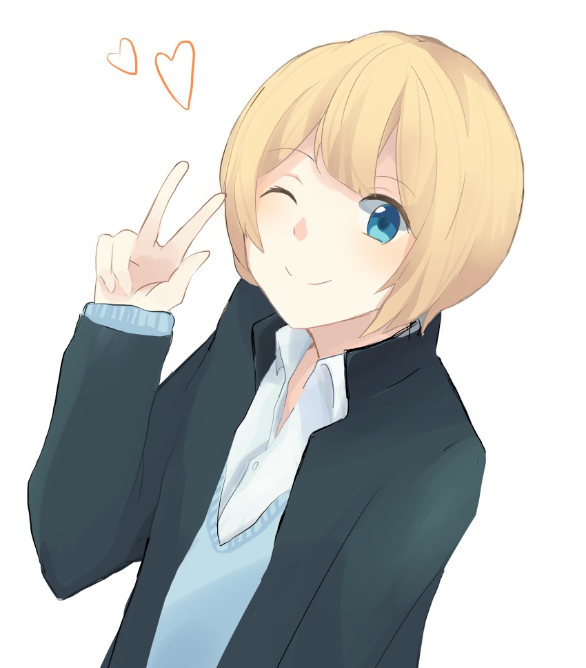 1boy, bad_id, bad_pixiv_id, blazer, blonde_hair, blush, heart, highres