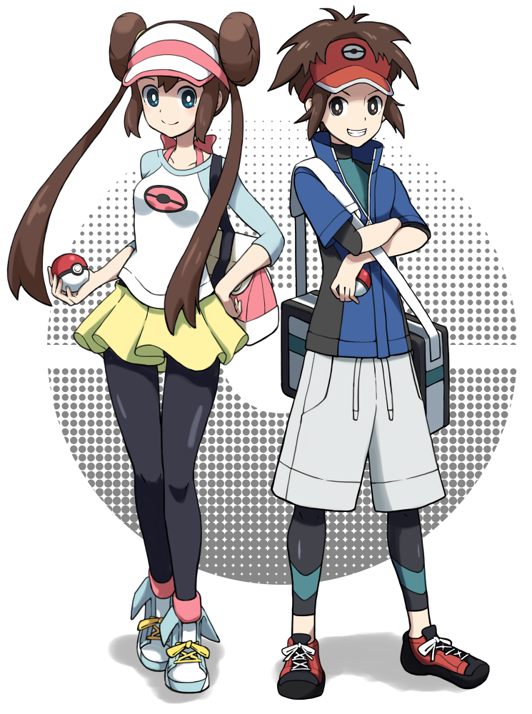 10s, 1boy, 1girl, baseball_cap, blue_eyes, brown_hair, double_bun, hair_bun