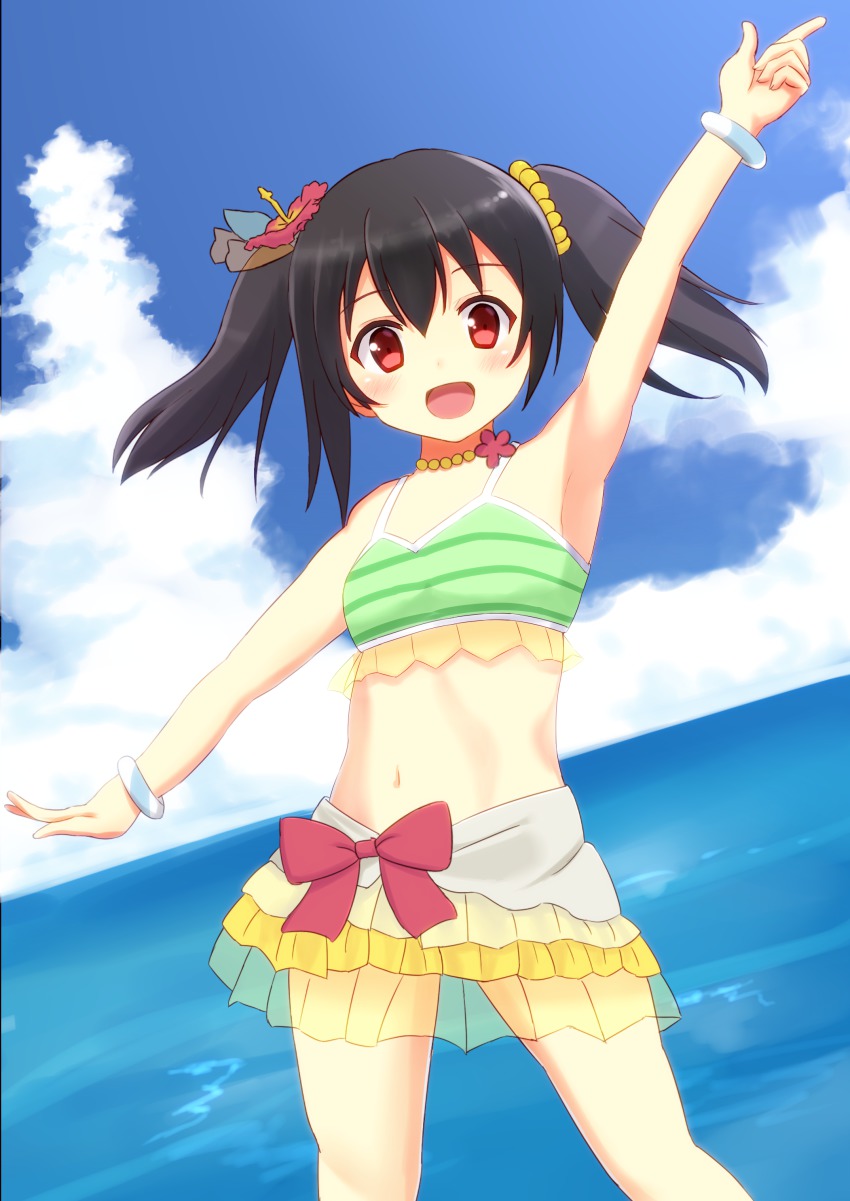 10s, 1girl, absurdres, black_hair, bow, female_focus, flower, hair_flower