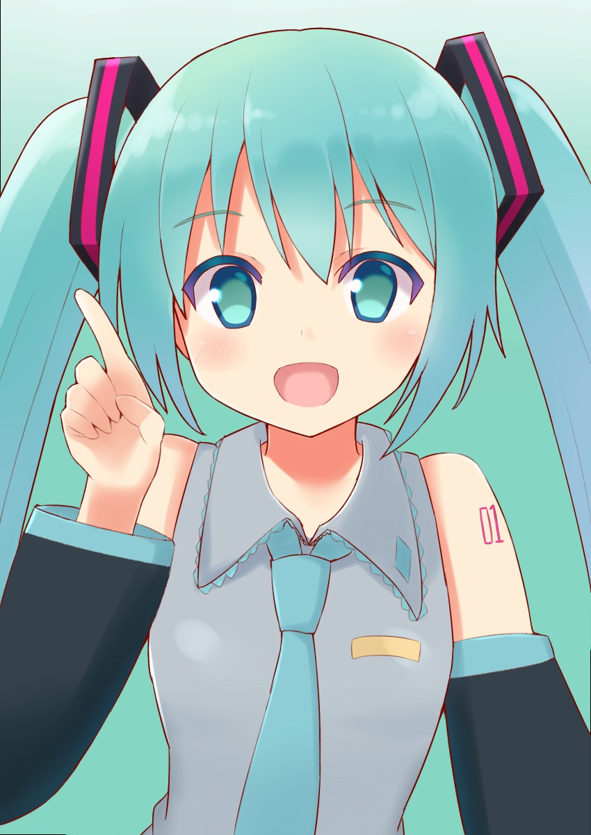 1girl, absurdres, blush, detached_sleeves, female_focus, green_eyes, green_hair, hatsune_miku