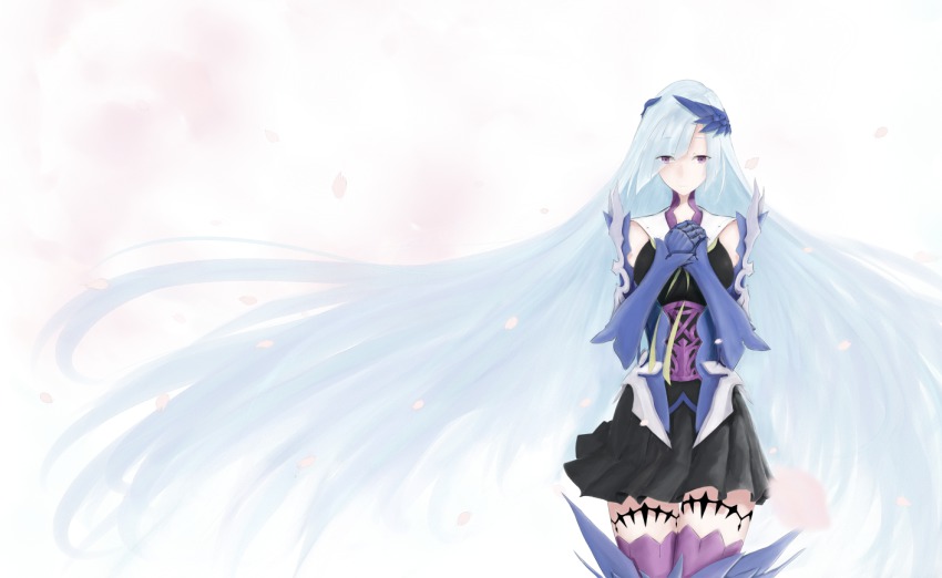 1girl, armor, blue_eyes, boots, breasts, brynhild_(fate), dress, fate/prototype