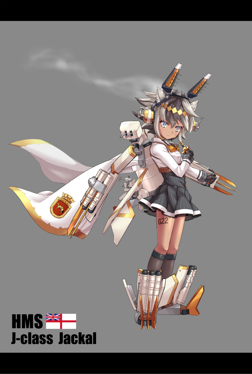 1girl, animal_ears, anti-aircraft, anti-aircraft_gun, black_hair, blue_eyes, blue_hair, cannon