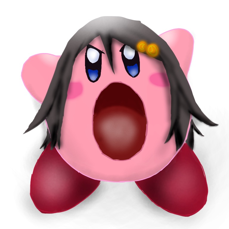 black_hair, blue_eyes, frown, fusion, inhale, izumi_reina, kirby, kirby_(series)