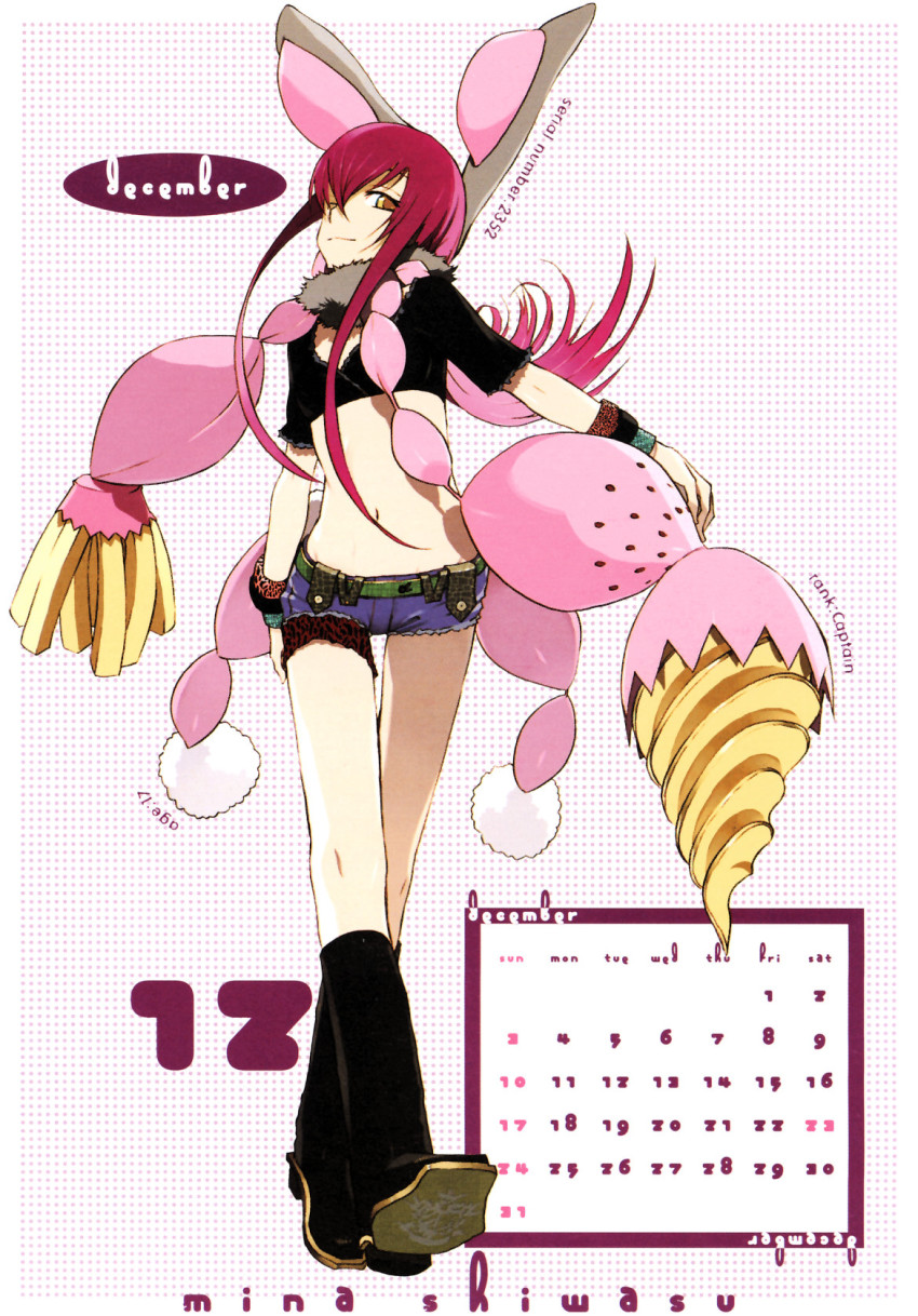 00s, 1girl, 2006, belt, black_socks, boots, calendar, character_name