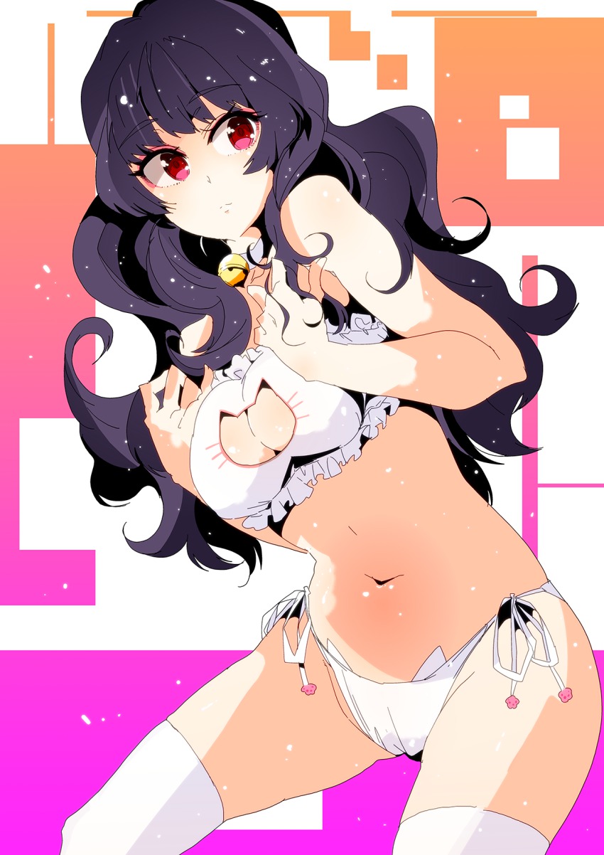 1girl, bad_id, bad_pixiv_id, bell, blush, breasts, cat_cutout, cat_ear_panties