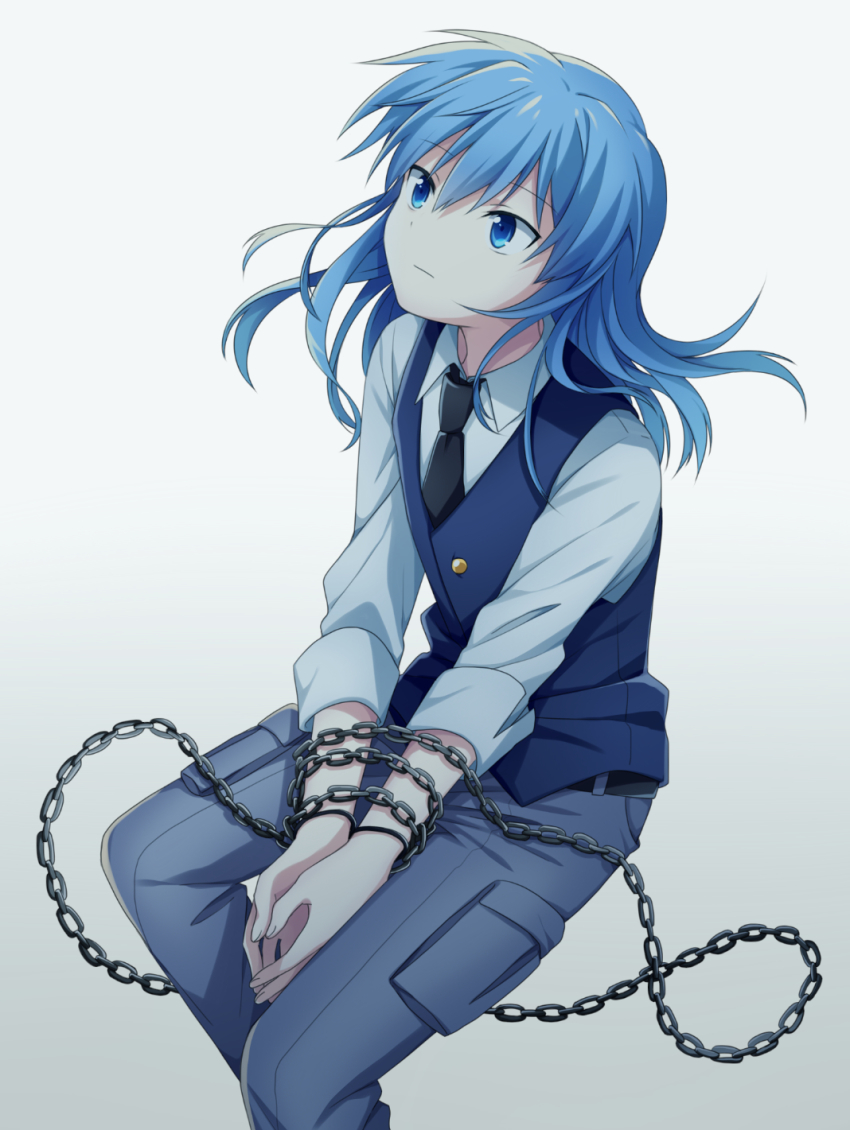 10s, 1boy, ansatsu_kyoushitsu, belt, blue_eyes, blue_hair, blue_necktie, blue_vest