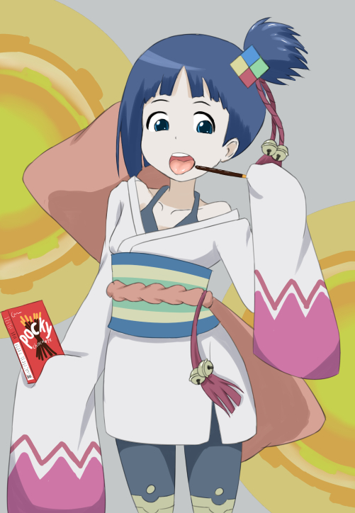 10s, 1girl, bike_shorts, cyborg, female_focus, food, japanese_clothes, kimono