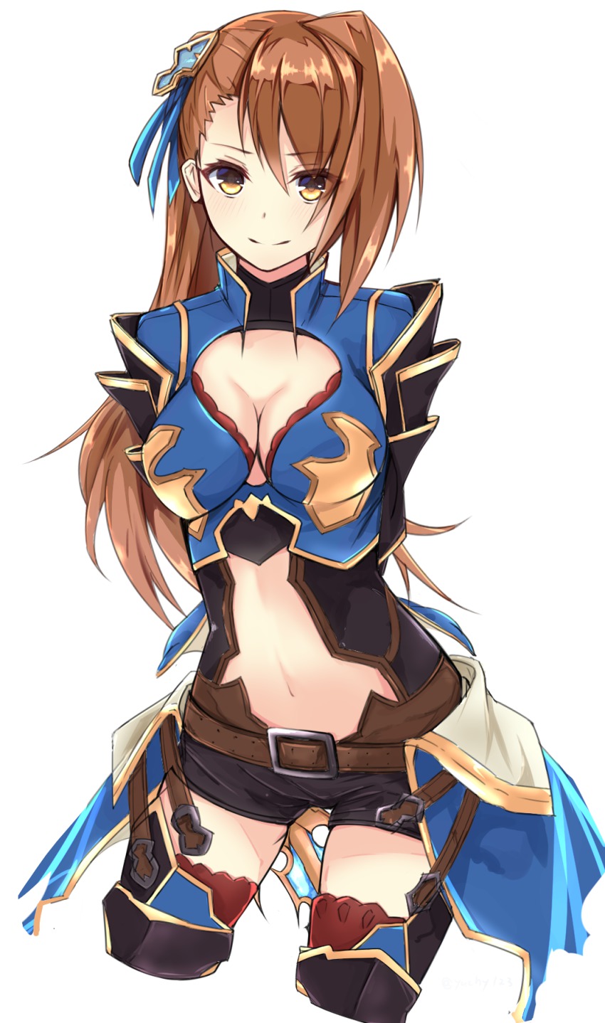 10s, 1girl, armor, arms_behind_back, beatrix_(granblue_fantasy), belt, blush, breasts