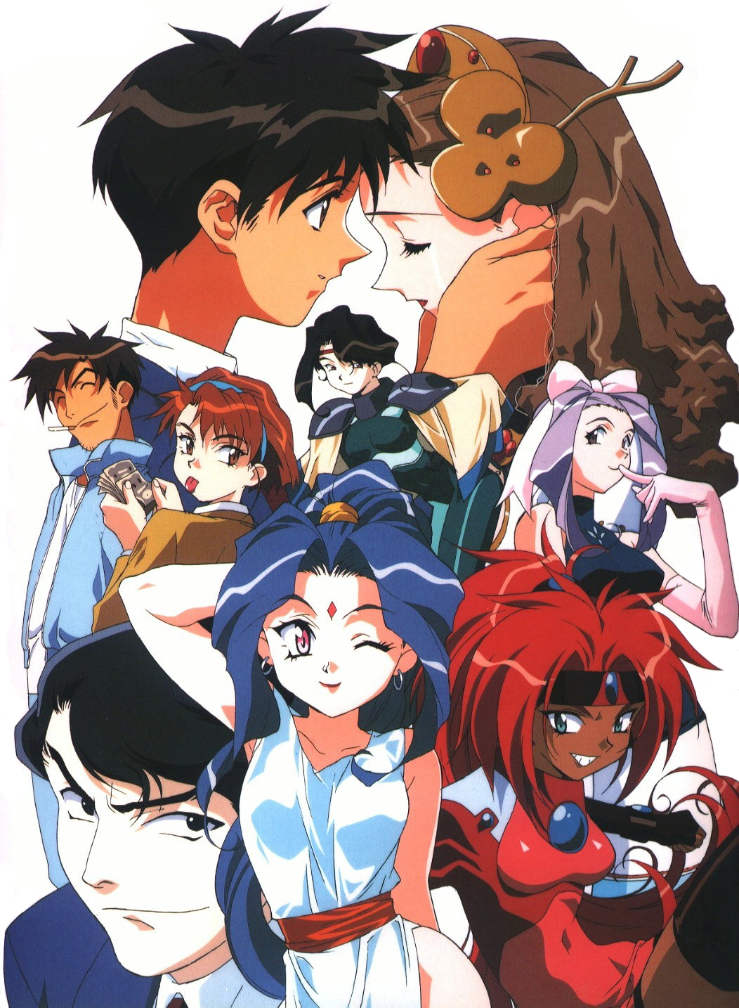 1990s_(style), 3boys, 6+girls, :p, afura_mann, alielle, aqua_eyes, arm_behind_head