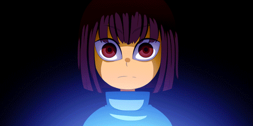 :d, androgynous, animated, animated_gif, black_blood, black_sclera, blank_stare, blood