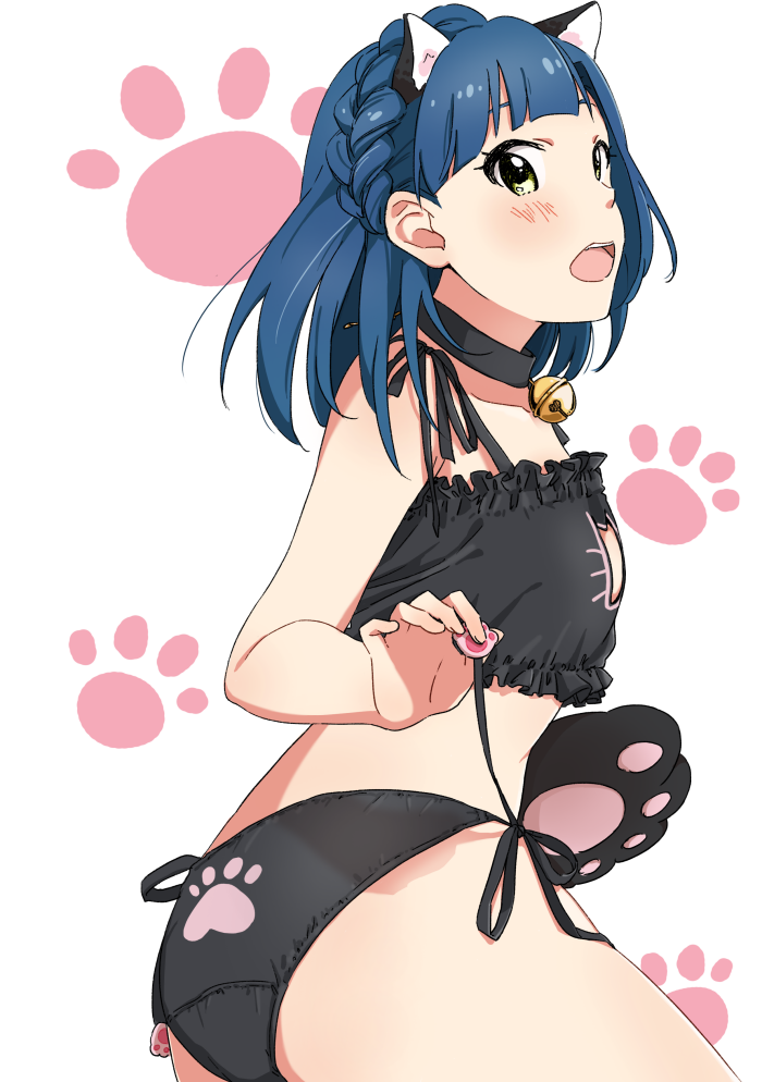 10s, 1girl, animal_ears, bad_id, bad_pixiv_id, bell, blue_hair, blush
