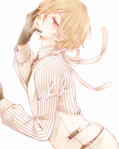 1boy, axis_powers_hetalia, blonde_hair, gloves, hair_over_one_eye, luxembourg_(hetalia), male_focus, necktie
