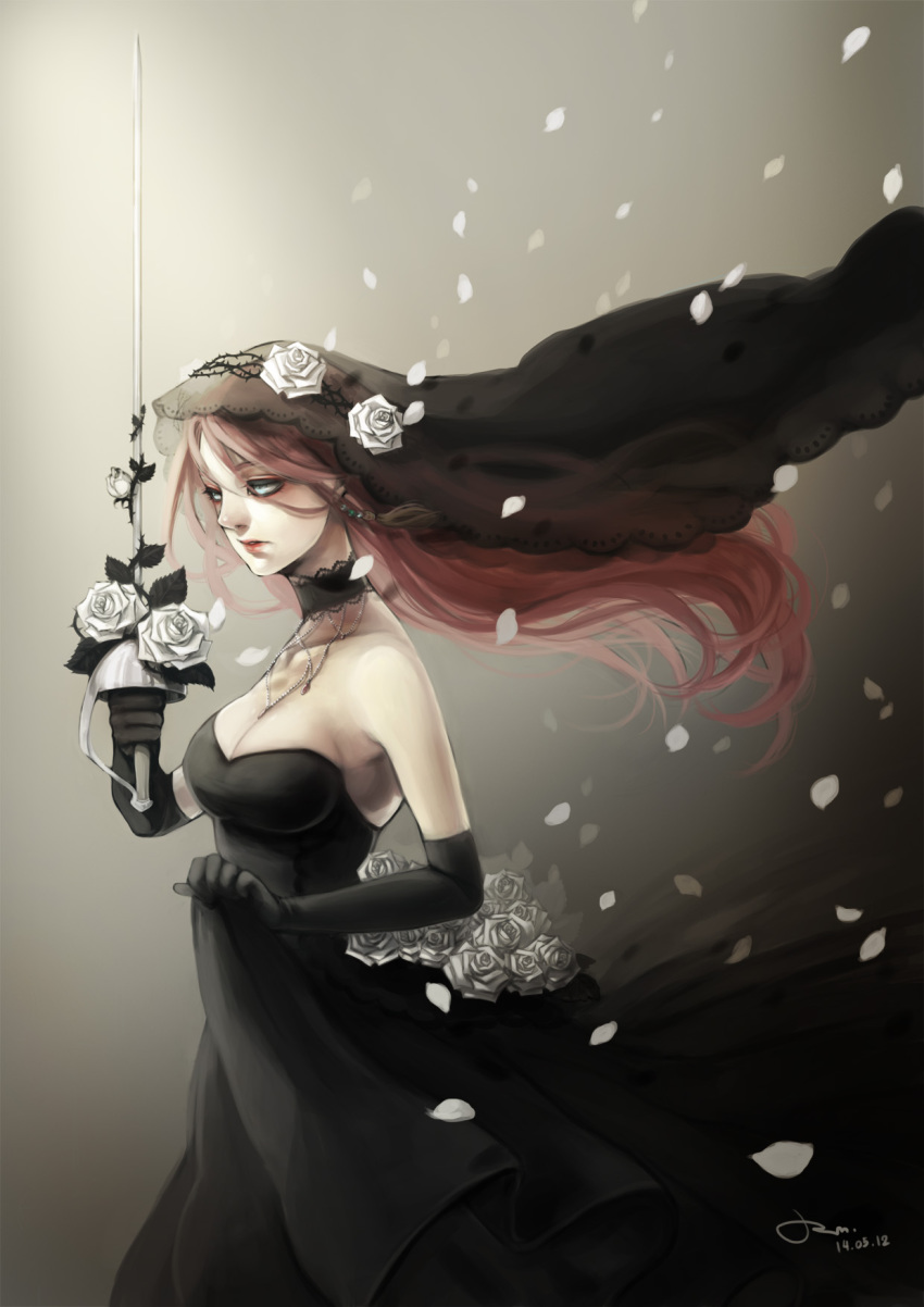 1girl, axis_powers_hetalia, bad_id, bad_pixiv_id, black_dress, black_gloves, blue_eyes, breasts